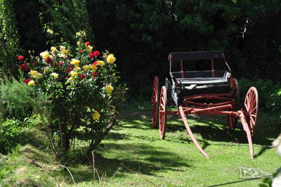 Jardim florido de Casa de Chá em Gaiman, cidade de colonização galesa na Patagônia, na Argentina